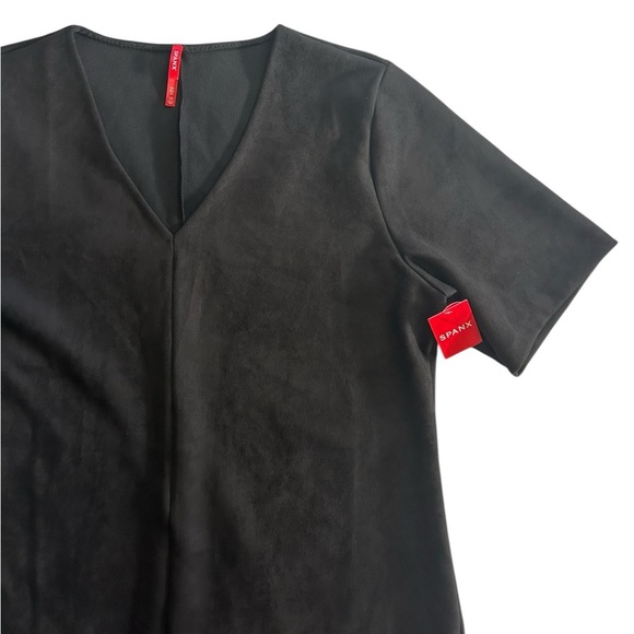 SPANX NWT Faux Suede Column V Neck Short Sleeve Dress Size 2X Black - Picture 6 of 14